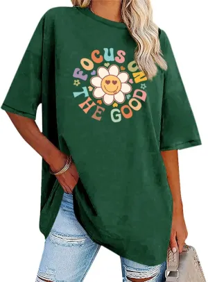 Focus On The Good Oversized Graphic T-Shirts Women Daisy Cute Flower Trendy Girls Preppy Shirt