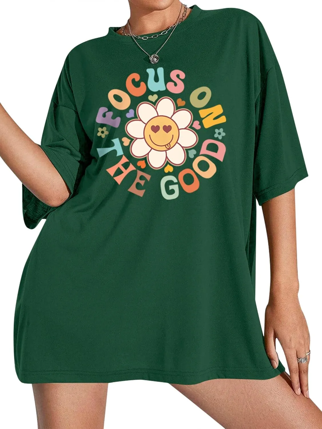 Focus On The Good Oversized Graphic T-Shirts Women Daisy Cute Flower Trendy Girls Preppy Shirt