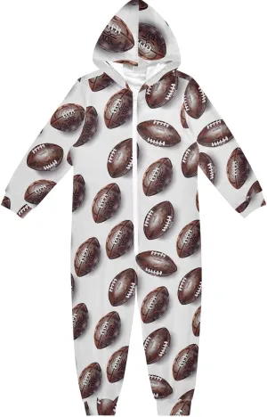 Football Brown Unisex Zip Up One-piece Pajamas for Christmas Cosplay Costume Homewear Sleepwear Jumpsuit 4-14Y