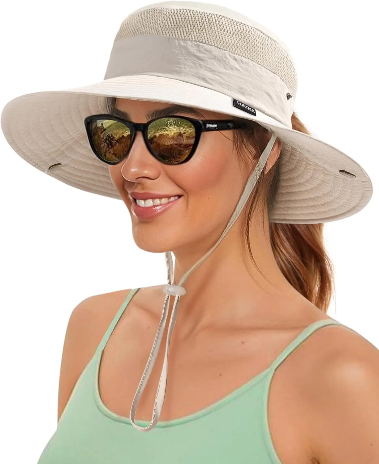 FURTALK Sun Hats for Women with Ponytail Hole Beach Hiking Summer Wide Brim Outdoor UV Protection Packable Bucket Safari Hat