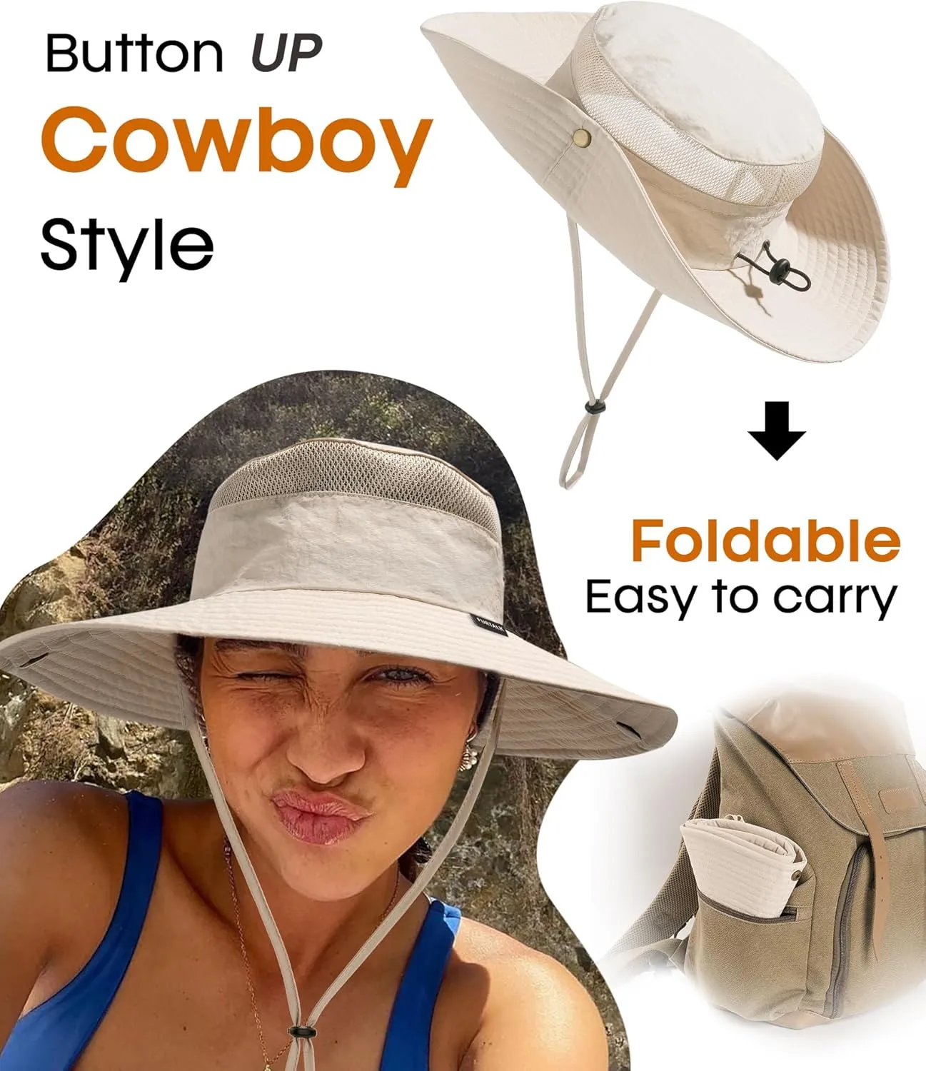 FURTALK Sun Hats for Women with Ponytail Hole Beach Hiking Summer Wide Brim Outdoor UV Protection Packable Bucket Safari Hat