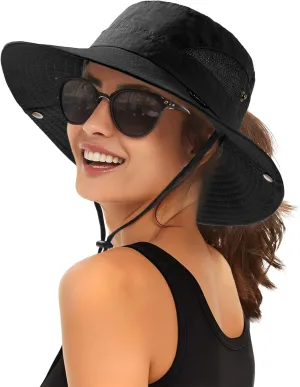 FURTALK Womens Sun Hat with Ponytail Hole Beach Hiking Summer Wide Brim UPF 80  Outdoor Protection Foldable Bucket Hat