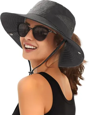 FURTALK Womens Sun Hat with Ponytail Hole Beach Hiking Summer Wide Brim UPF 80  Outdoor Protection Foldable Bucket Hat