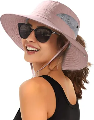 FURTALK Womens Sun Hat with Ponytail Hole Beach Hiking Summer Wide Brim UPF 80  Outdoor Protection Foldable Bucket Hat
