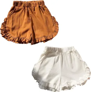 Girls Shorts 2-Pack Toddler Girl Ruffle Cotton Shorts Summer Beach Sports Clothes