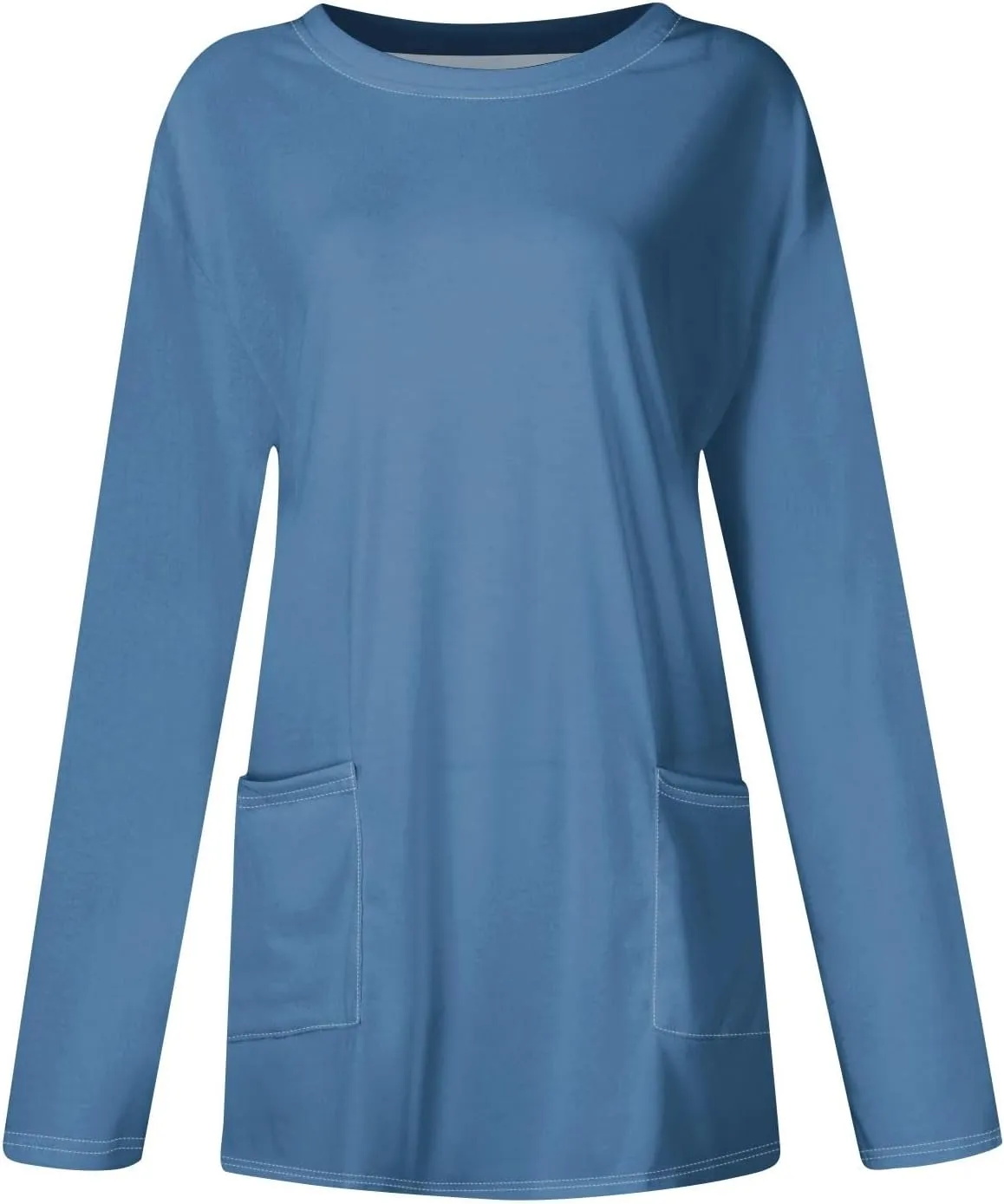 GOFULY Womens Dressy Tunic Tops Long Sleeve Crewneck Work Shirts Fall Elegant Blouses Solid Casual Winter Outfit with Pockets