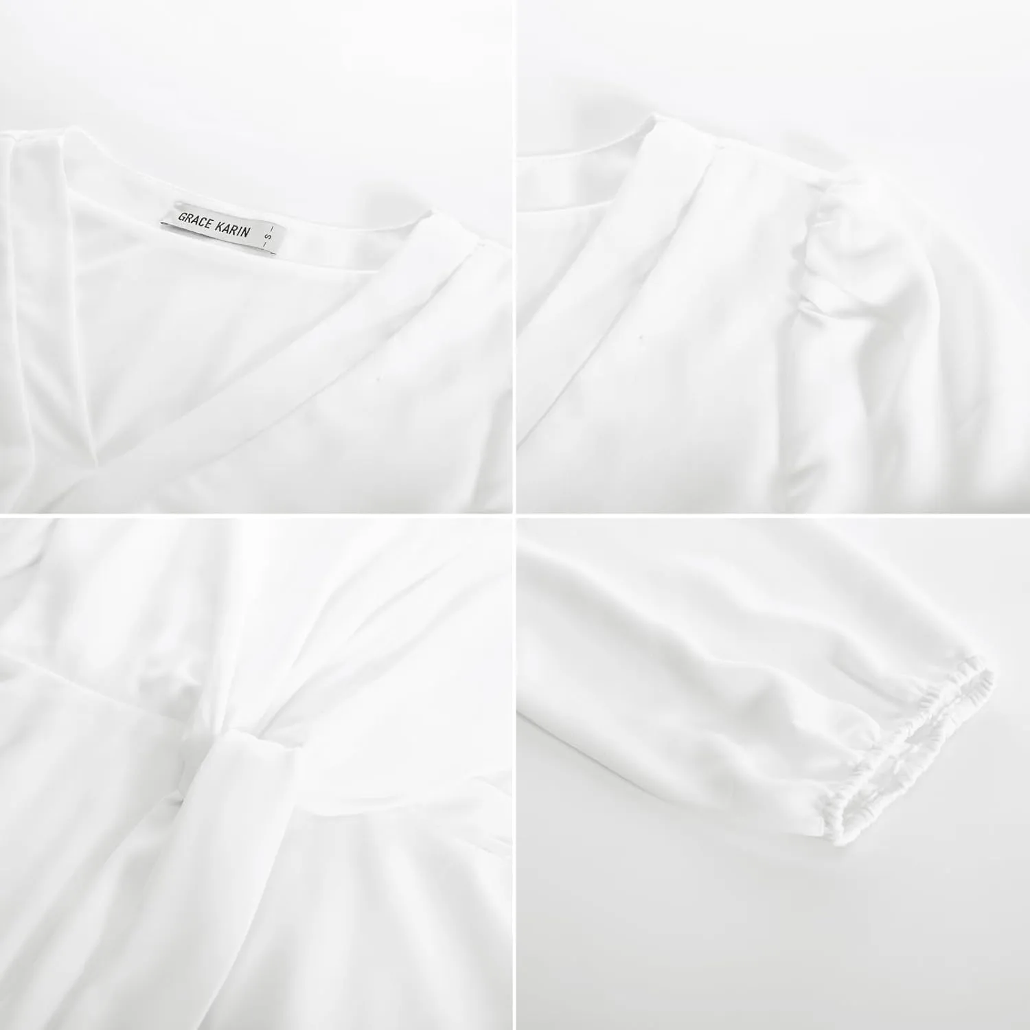 GRACE KARIN 2024 Women's Elegant Peplum Tops V Neck Tie Front Long Sleeve Shirts Tops Blouse