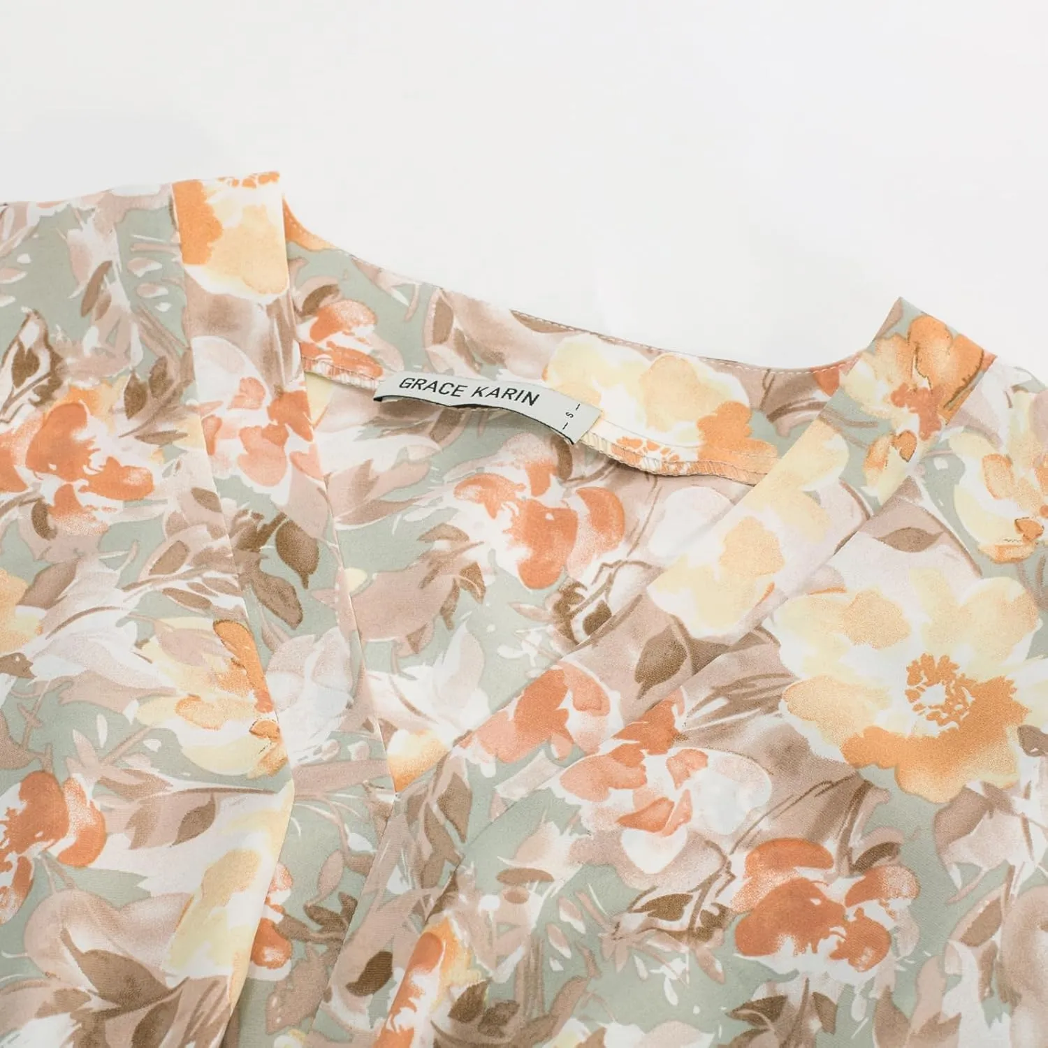 GRACE KARIN 2024 Women's Elegant V Neck Floral Peplum Tops Tie Front Short Bell Sleeve Shirts Tops Blouse