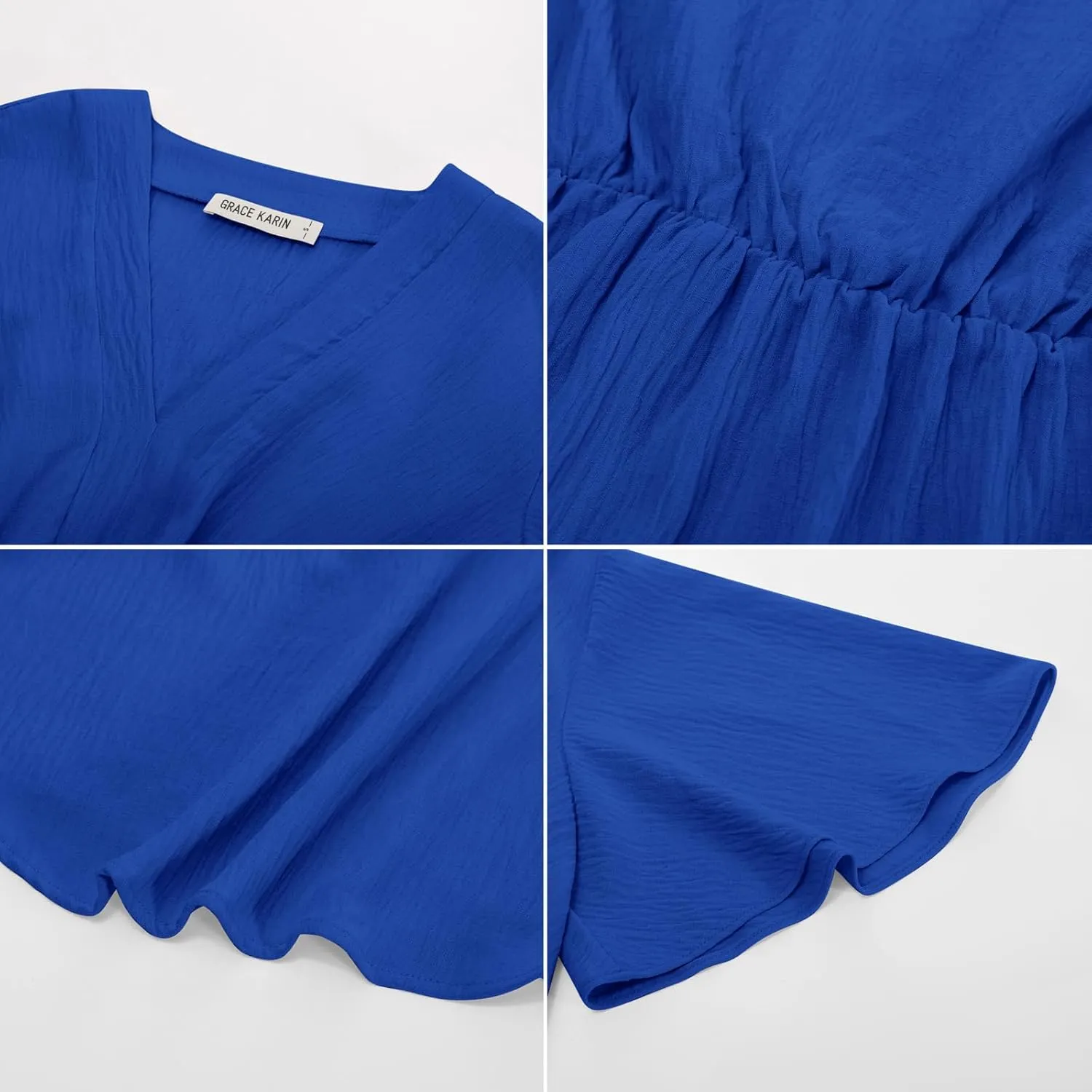 GRACE KARIN 2024 Women's Elegant V Neck Peplum Tops Tie Front Short Bell Sleeve Shirts Tops Blouse