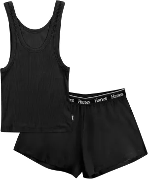 Hanes Women's Originals Comfywear Rib Crop Tank and Sleep Shorts, 2-Piece Set