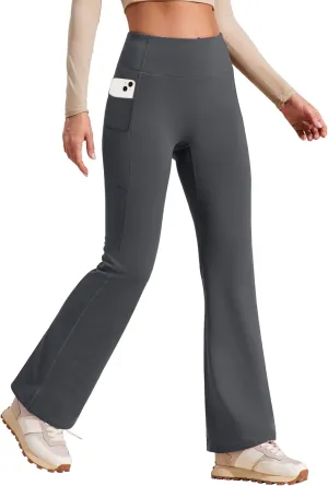 Heathyoga Fleece Lined Pants Women Yoga Pants with Pockets for Women Thermal Pants High Waist Flare Leggings for Winter