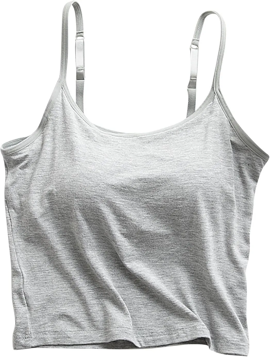 HGps8w Bulit-in-Bra Crop Tank Top for Women Spaghetti Straps Sleeveless Basic Undershirts Casual Summer Camisole Pajama Tops