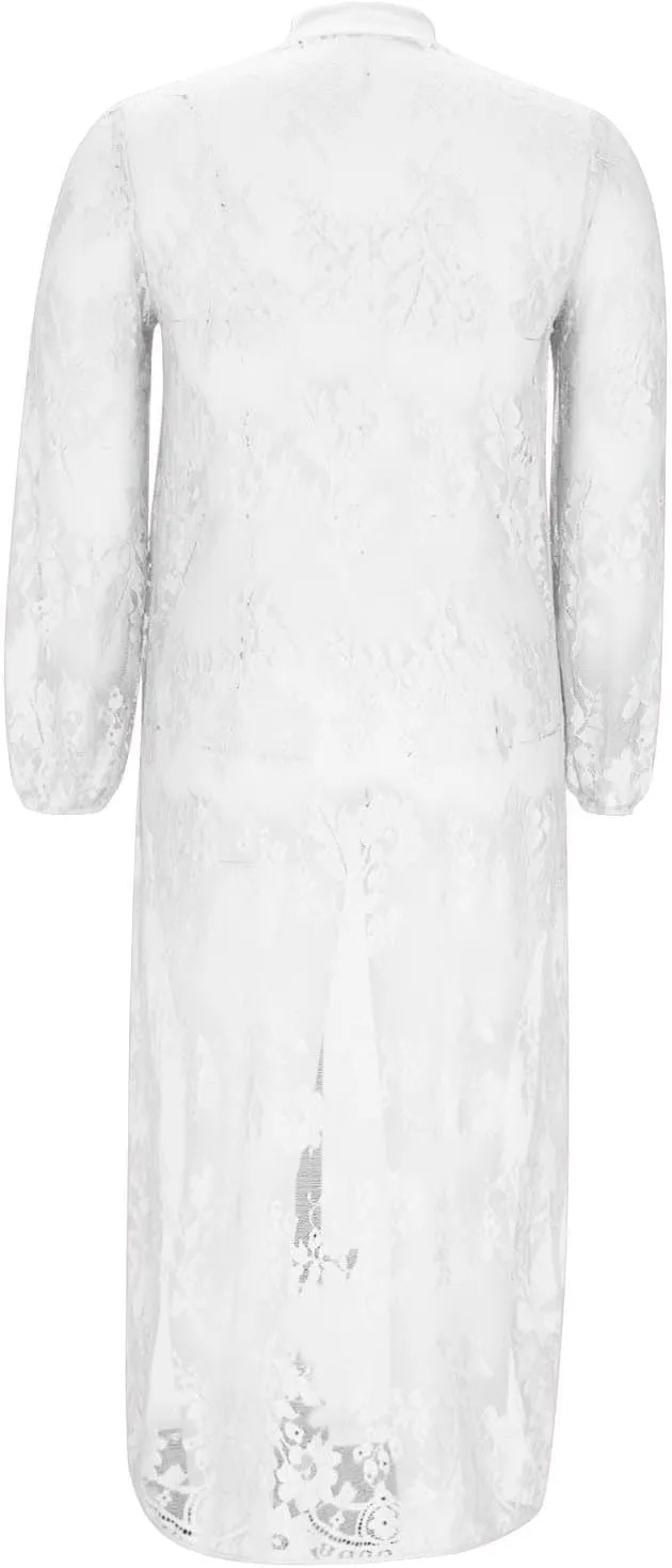 HGps8w Elegant Women's High Low Lace Tunic Tops Lantern Long Sleeve Mock Neck Asymmetrical Irregular Hem Dressy Casual Blouse