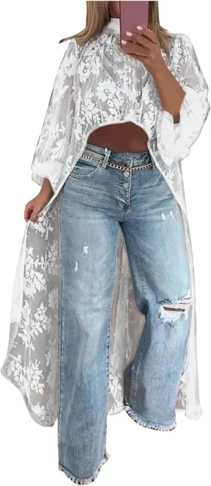 HGps8w Elegant Women's High Low Lace Tunic Tops Lantern Long Sleeve Mock Neck Asymmetrical Irregular Hem Dressy Casual Blouse