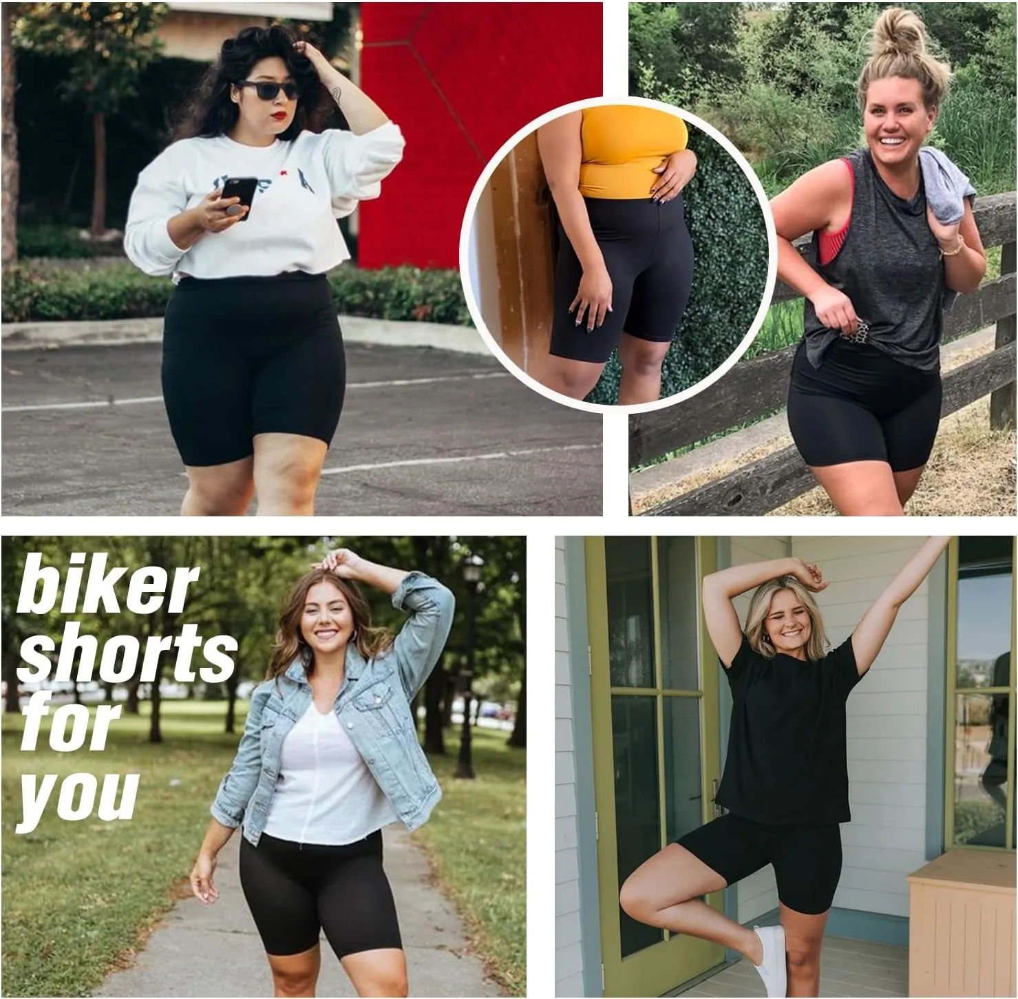 Hi Clasmix 3 Pack Plus Size Biker Shorts for Women(1X-4X)-High Waisted Non-See Through Workout Super Soft Black Yoga Shorts