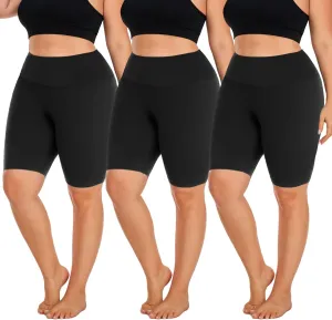 Hi Clasmix 3 Pack Plus Size Biker Shorts for Women(1X-4X)-High Waisted Non-See Through Workout Super Soft Black Yoga Shorts