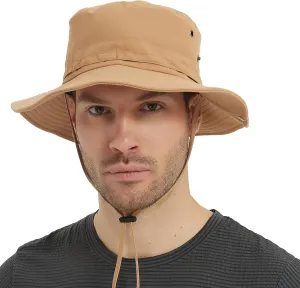 HLLMAN Men's Wide Brim Sun Hat-UPF 50  Protection,Waterproof Bucket Hat for Fishing, Hiking, Camping,Breathable Nylon & Mesh