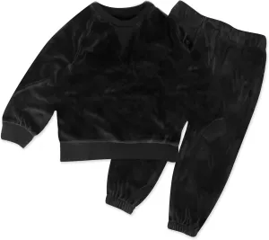 HONESTBABY Velour Pullover Hoodie and Zip Front Sweatshirt and Jogger Sweatpants Set