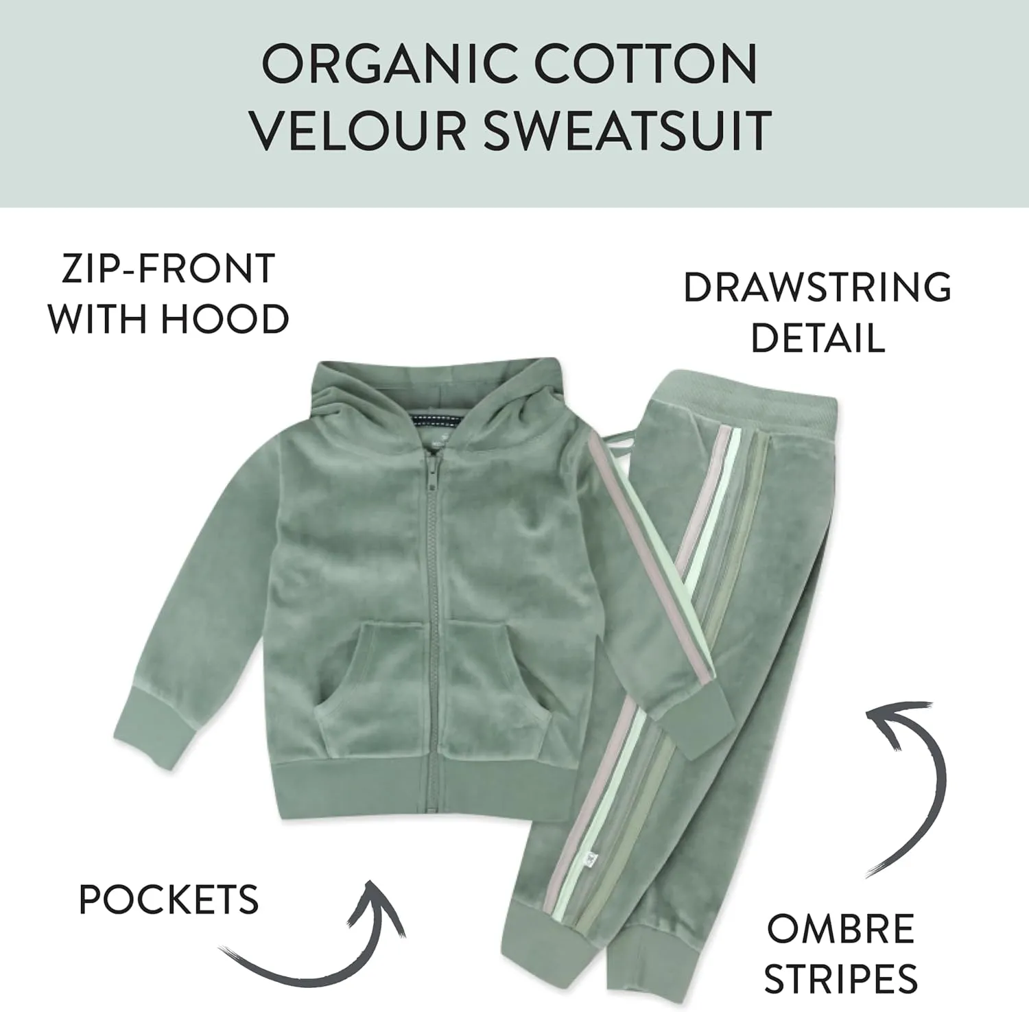 HonestBaby Velour Pullover Hoodie and Zip Front Sweatshirt and Jogger Sweatpants Set