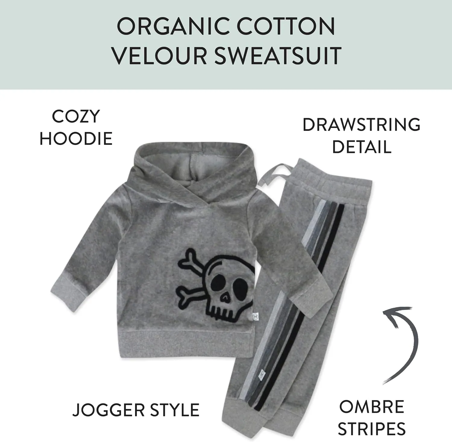 HonestBaby Velour Pullover Hoodie and Zip Front Sweatshirt and Jogger Sweatpants Set