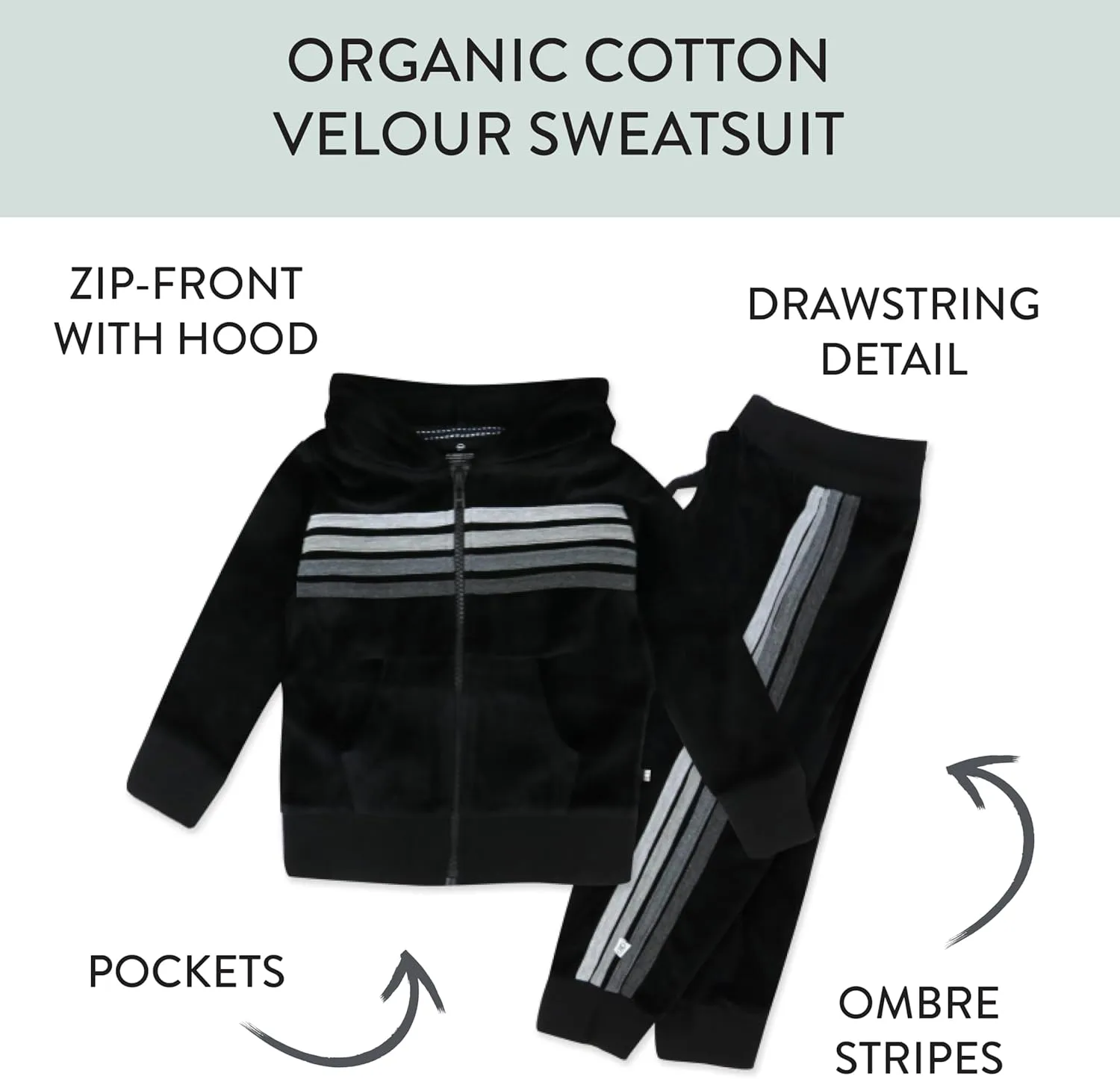 HonestBaby Velour Pullover Hoodie and Zip Front Sweatshirt and Jogger Sweatpants Set