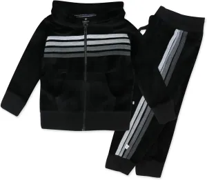 HonestBaby Velour Pullover Hoodie and Zip Front Sweatshirt and Jogger Sweatpants Set