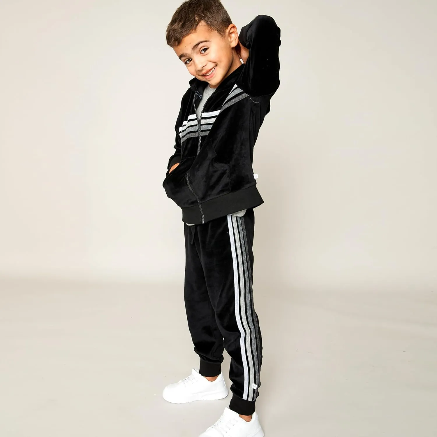 HonestBaby Velour Pullover Hoodie and Zip Front Sweatshirt and Jogger Sweatpants Set