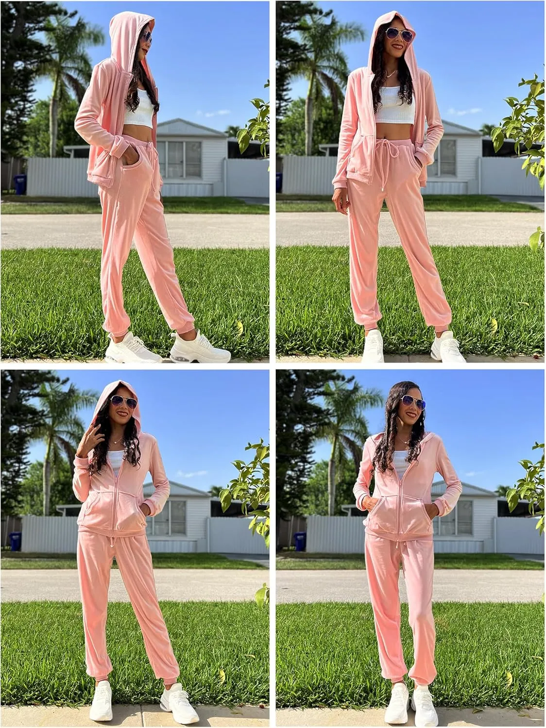 HOTOUCH Womens Casual Velour Tracksuit Set Full Zipper Hoodie Workout Pants Velvet Sweatsuit Jogging Suits XS-XXL