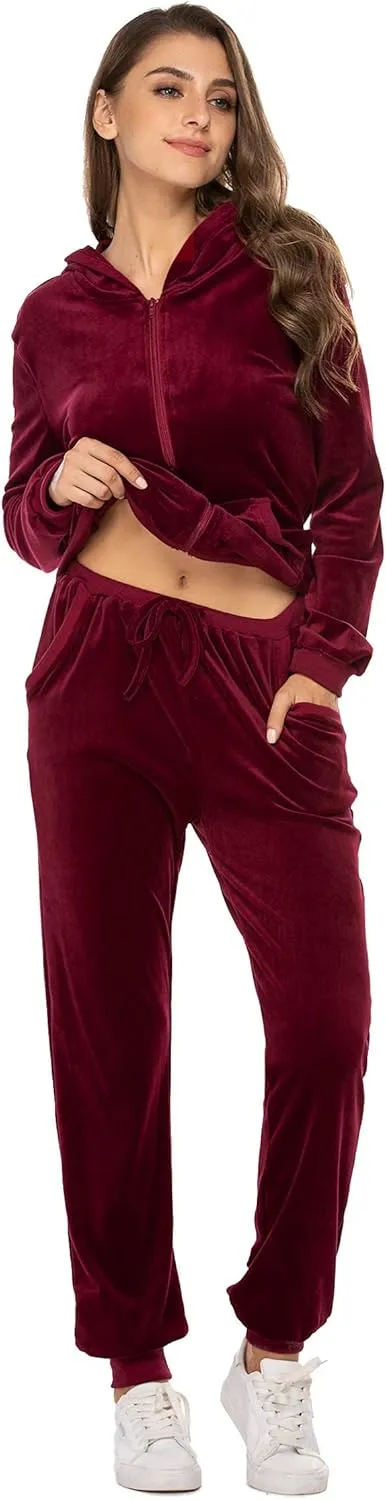 HOTOUCH Womens Casual Velour Tracksuit Set Full Zipper Hoodie Workout Pants Velvet Sweatsuit Jogging Suits XS-XXL