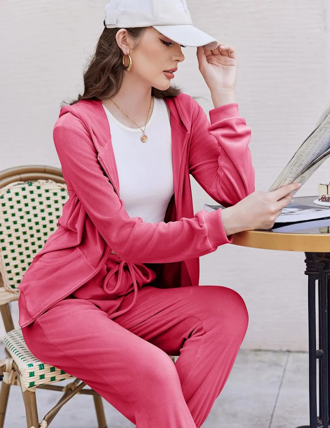 HOTOUCH Womens Casual Velour Tracksuit Set Full Zipper Hoodie Workout Pants Velvet Sweatsuit Jogging Suits XS-XXL
