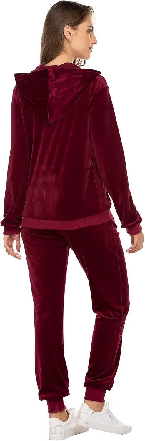 HOTOUCH Womens Casual Velour Tracksuit Set Full Zipper Hoodie Workout Pants Velvet Sweatsuit Jogging Suits XS-XXL