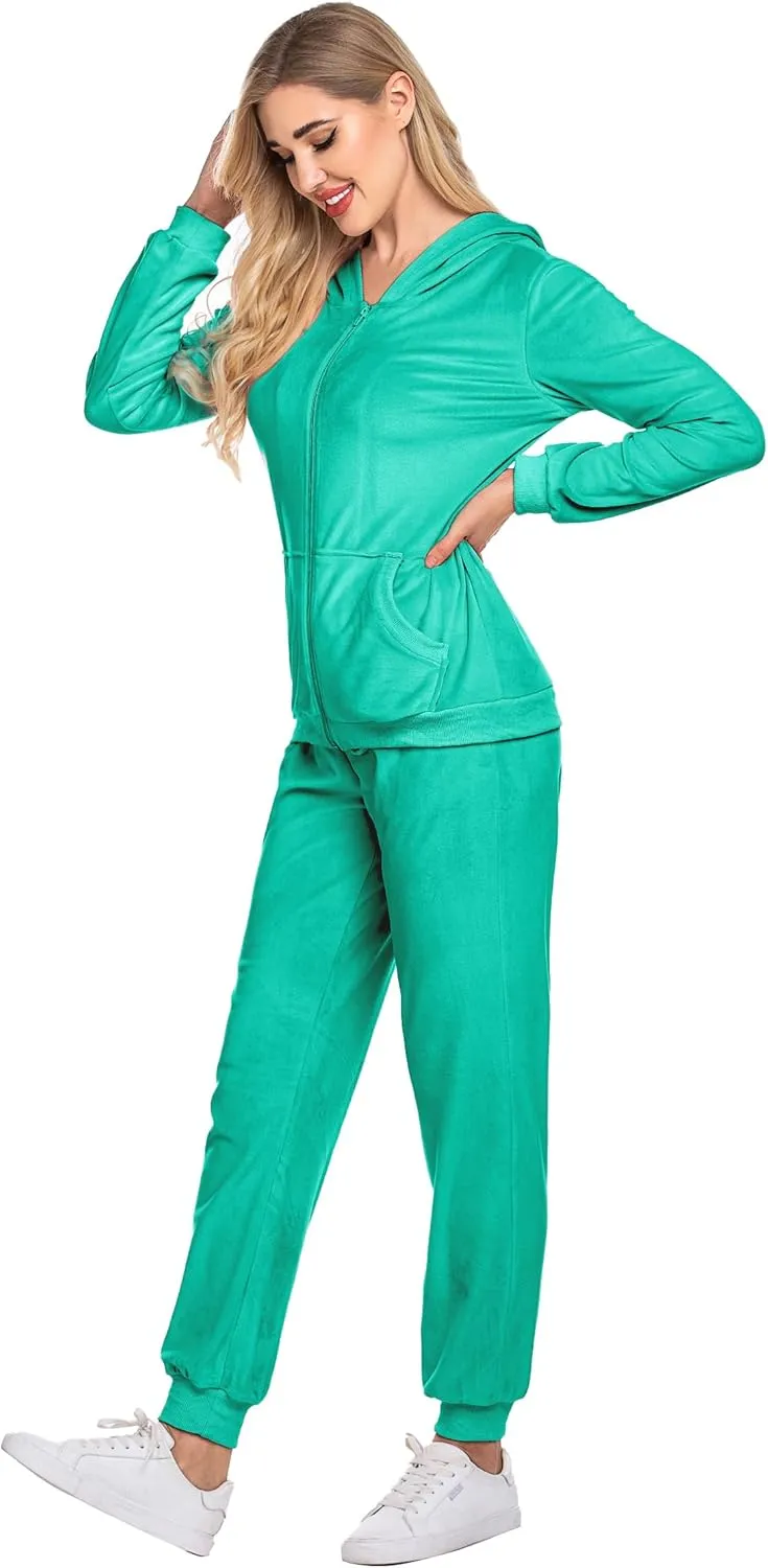 HOTOUCH Womens Casual Velour Tracksuit Set Full Zipper Hoodie Workout Pants Velvet Sweatsuit Jogging Suits XS-XXL