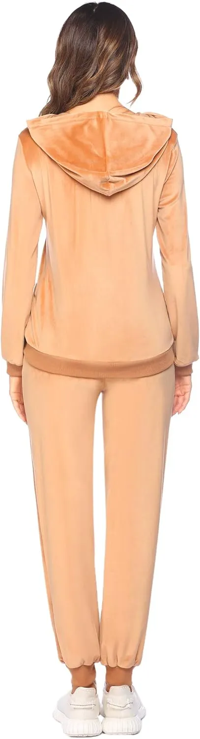 HOTOUCH Womens Casual Velour Tracksuit Set Full Zipper Hoodie Workout Pants Velvet Sweatsuit Jogging Suits XS-XXL