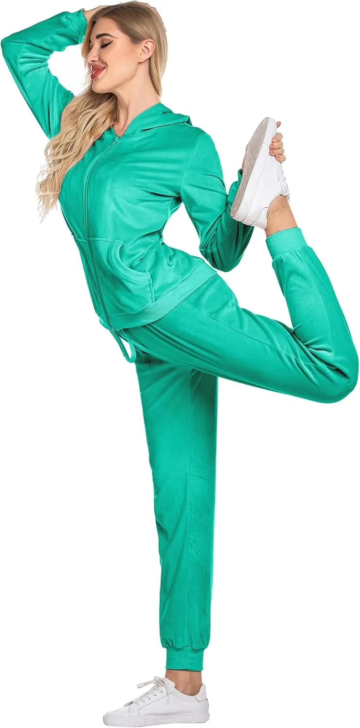 HOTOUCH Womens Casual Velour Tracksuit Set Full Zipper Hoodie Workout Pants Velvet Sweatsuit Jogging Suits XS-XXL
