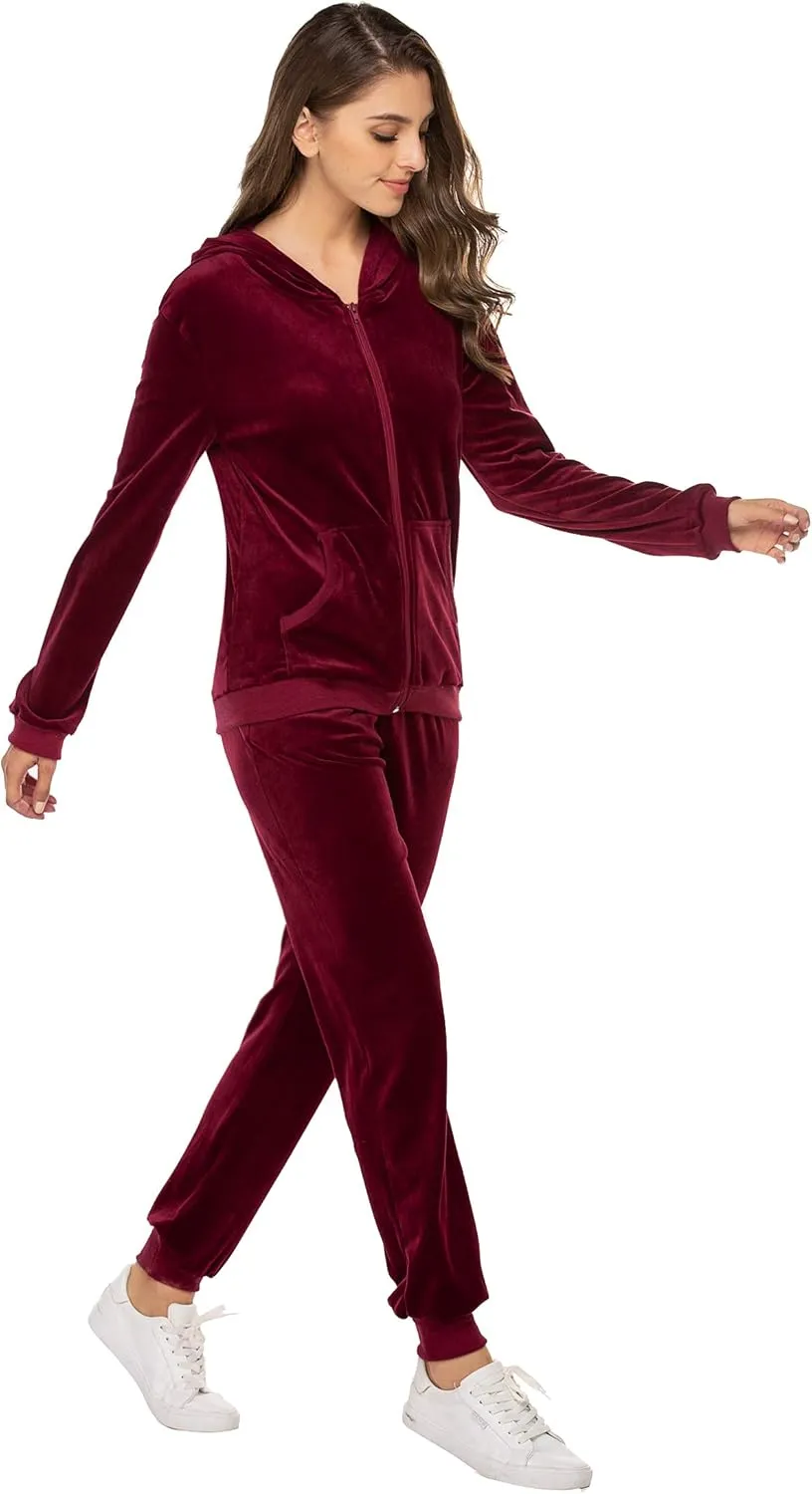 HOTOUCH Womens Casual Velour Tracksuit Set Full Zipper Hoodie Workout Pants Velvet Sweatsuit Jogging Suits XS-XXL