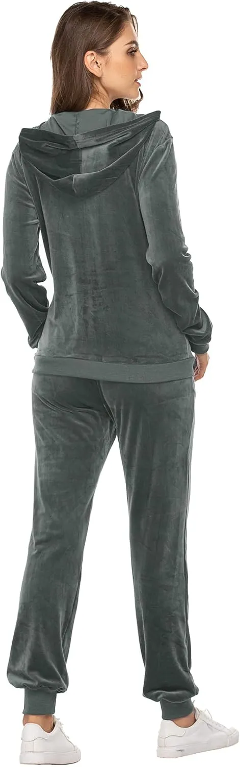 HOTOUCH Womens Casual Velour Tracksuit Set Full Zipper Hoodie Workout Pants Velvet Sweatsuit Jogging Suits XS-XXL