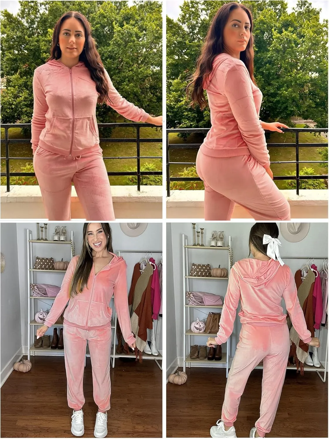 HOTOUCH Womens Casual Velour Tracksuit Set Full Zipper Hoodie Workout Pants Velvet Sweatsuit Jogging Suits XS-XXL