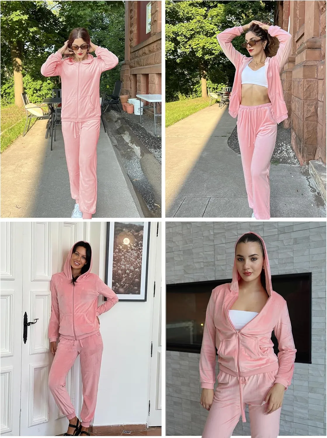 HOTOUCH Womens Casual Velour Tracksuit Set Full Zipper Hoodie Workout Pants Velvet Sweatsuit Jogging Suits XS-XXL