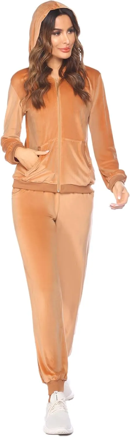 HOTOUCH Womens Casual Velour Tracksuit Set Full Zipper Hoodie Workout Pants Velvet Sweatsuit Jogging Suits XS-XXL