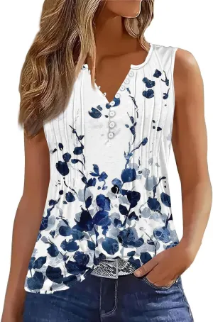 HTHLVMD Tank Tops for Women 2025 Summer Pleated Tunic Loose Fit Sleeveless Shirts Dressy Casual V Neck Button Down Blouses