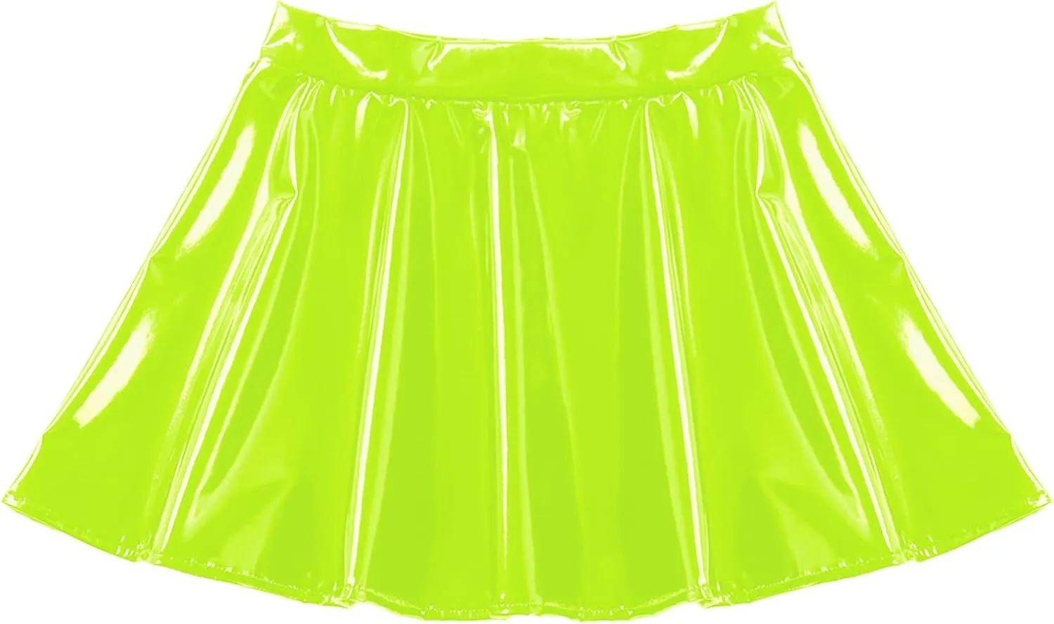 Hularka Women's Shiny Patent Leather Pleated Mini Skirt Wet Look High Waist Pleated Flared Skirts