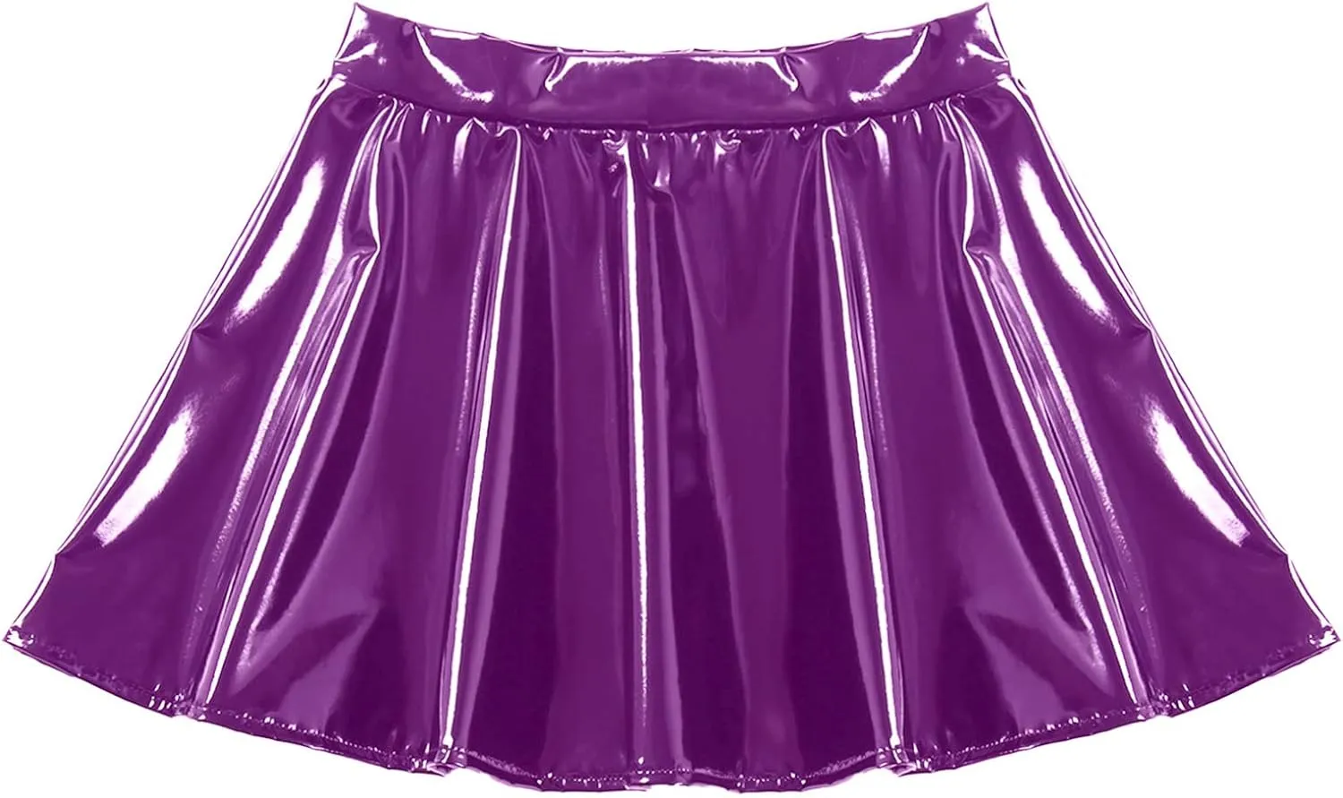 Hularka Women's Shiny Patent Leather Pleated Mini Skirt Wet Look High Waist Pleated Flared Skirts