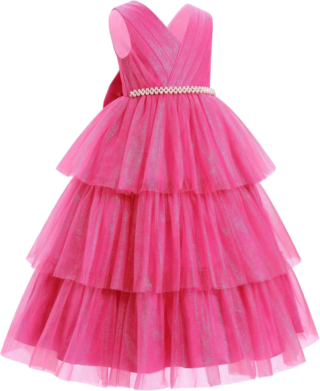 IBTOM CASTLE Flower Girl Dress Kids Birthday Dress Ruffle Pearls Tiered Tulle Party Dress Wedding Gown Prom
