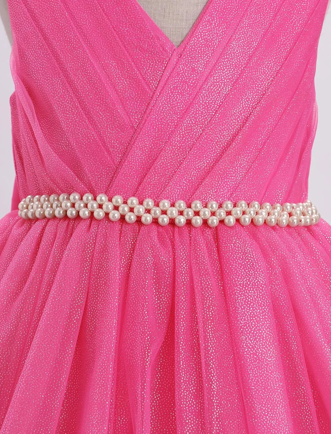 IBTOM CASTLE Flower Girl Dress Kids Birthday Dress Ruffle Pearls Tiered Tulle Party Dress Wedding Gown Prom