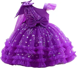 IBTOM CASTLE Girls Birthday Party Dress Heart Glitters Tulle Princess Dress Toddler Flower Girl Wedding Prom Pageant Dress
