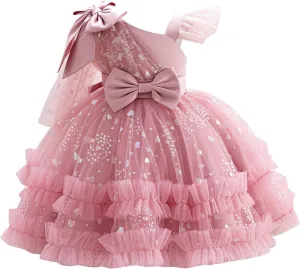 IBTOM CASTLE Girls Birthday Party Dress Heart Glitters Tulle Princess Dress Toddler Flower Girl Wedding Prom Pageant Dress