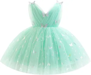 IBTOM CASTLE Girls Butterfly Dress for Wedding Toddlers Flower Girls Dress V-Neck Princess Party Dress Pageant Gown