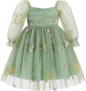 IBTOM CASTLE Infant Girls First Birthday Dress Flower Girl Dress Cake Smash Floral Embroidery Princess Dress