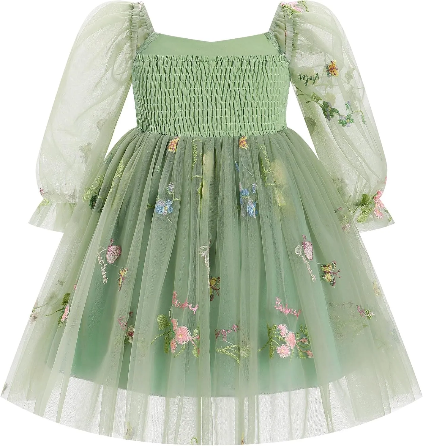 IBTOM CASTLE Infant Girls First Birthday Dress Flower Girl Dress Cake Smash Floral Embroidery Princess Dress