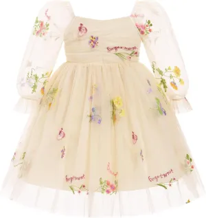 IBTOM CASTLE Infant Girls First Birthday Dress Flower Girl Dress Cake Smash Floral Embroidery Princess Dress
